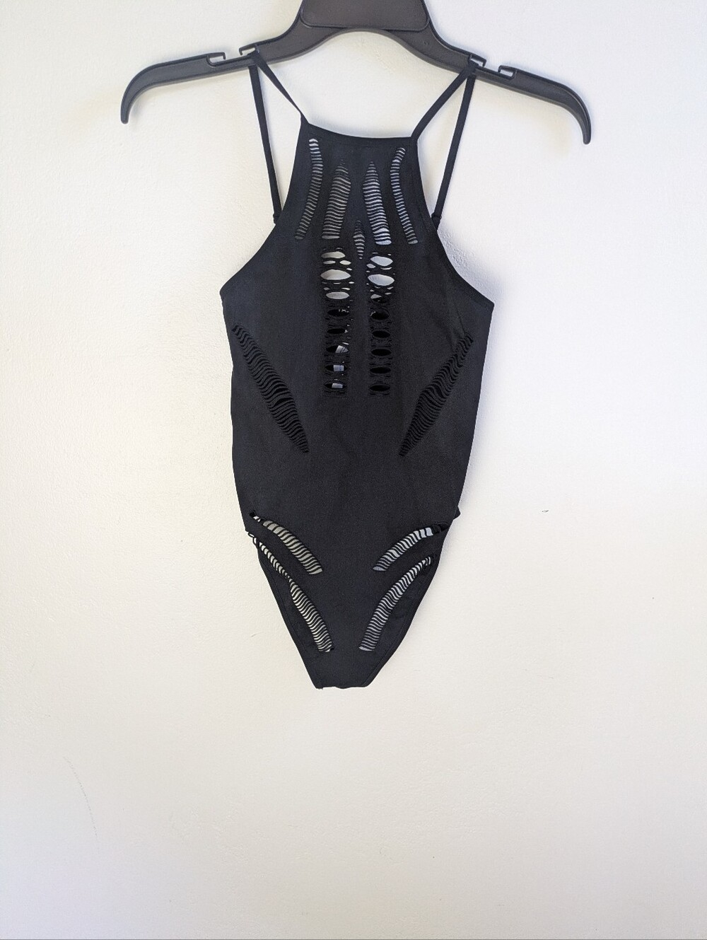 One Piece Bodysuit Peek-a-boo Cut Out S/M Black NWT